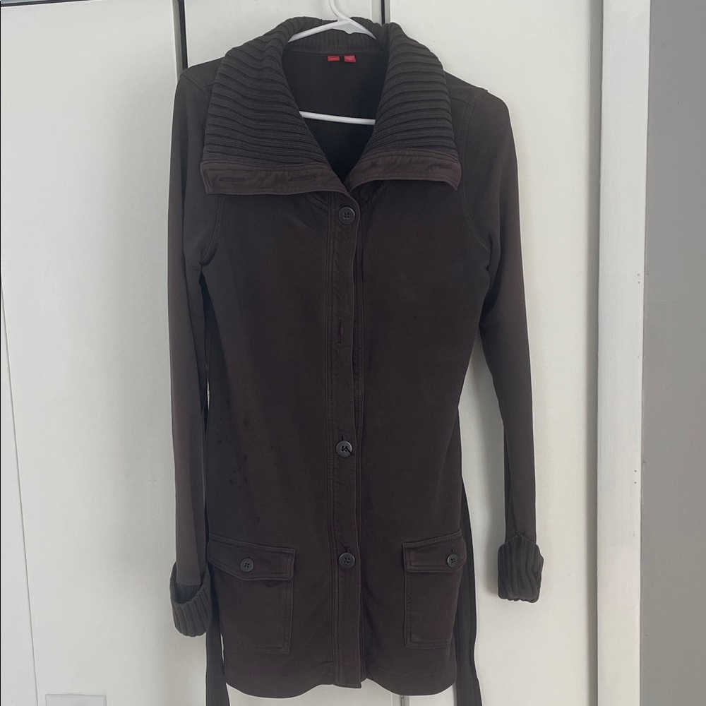 Women's XL Espirit Grayish Brown Jacket with Ribbed Sweater Collar
